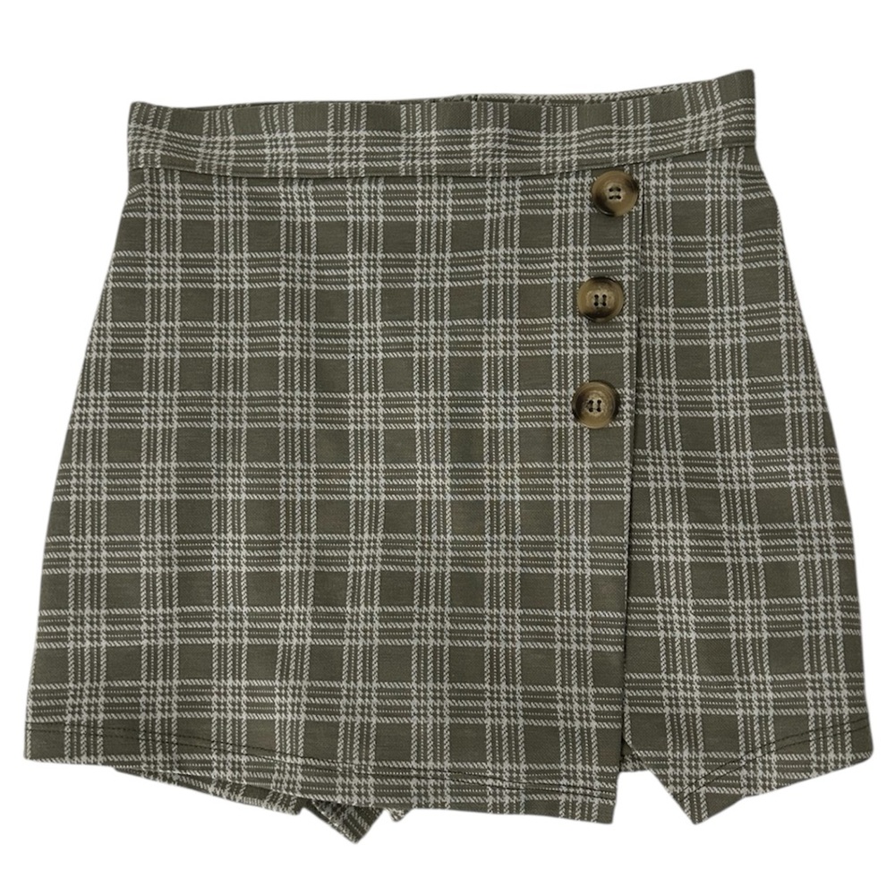Altar'd State Sage Green Asymmetrical Plaid Mini Skort Skirt Buttons Size S